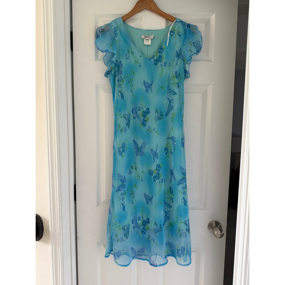 VTG 90s Butterfly Sheer Midi Dress Flutter Cap Sleeves fairycore whimsical - Picture 4 of 5